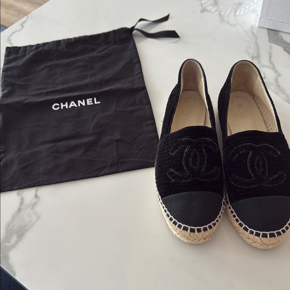 Chanel Black Espadrille Flats